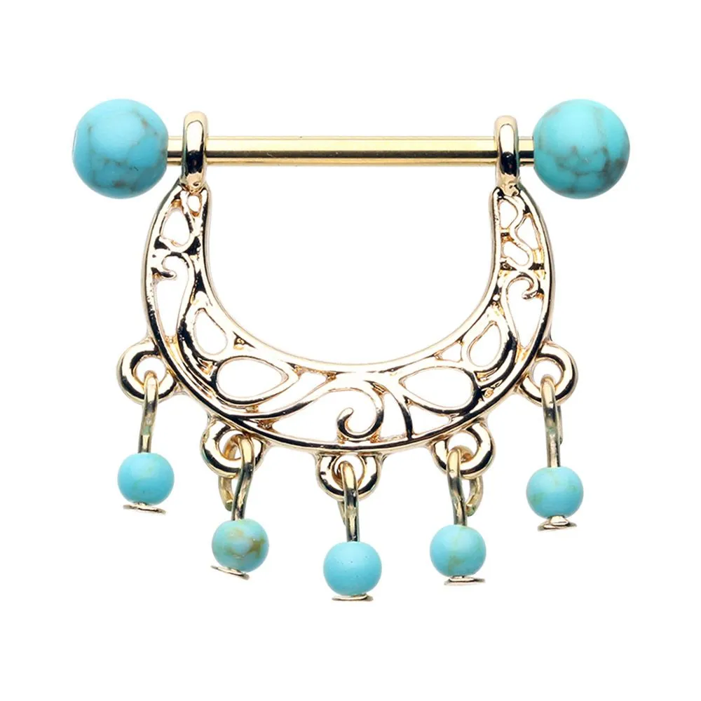 WILDKLASS Golden Turquoise Chandelier Dangle Nipple Ring