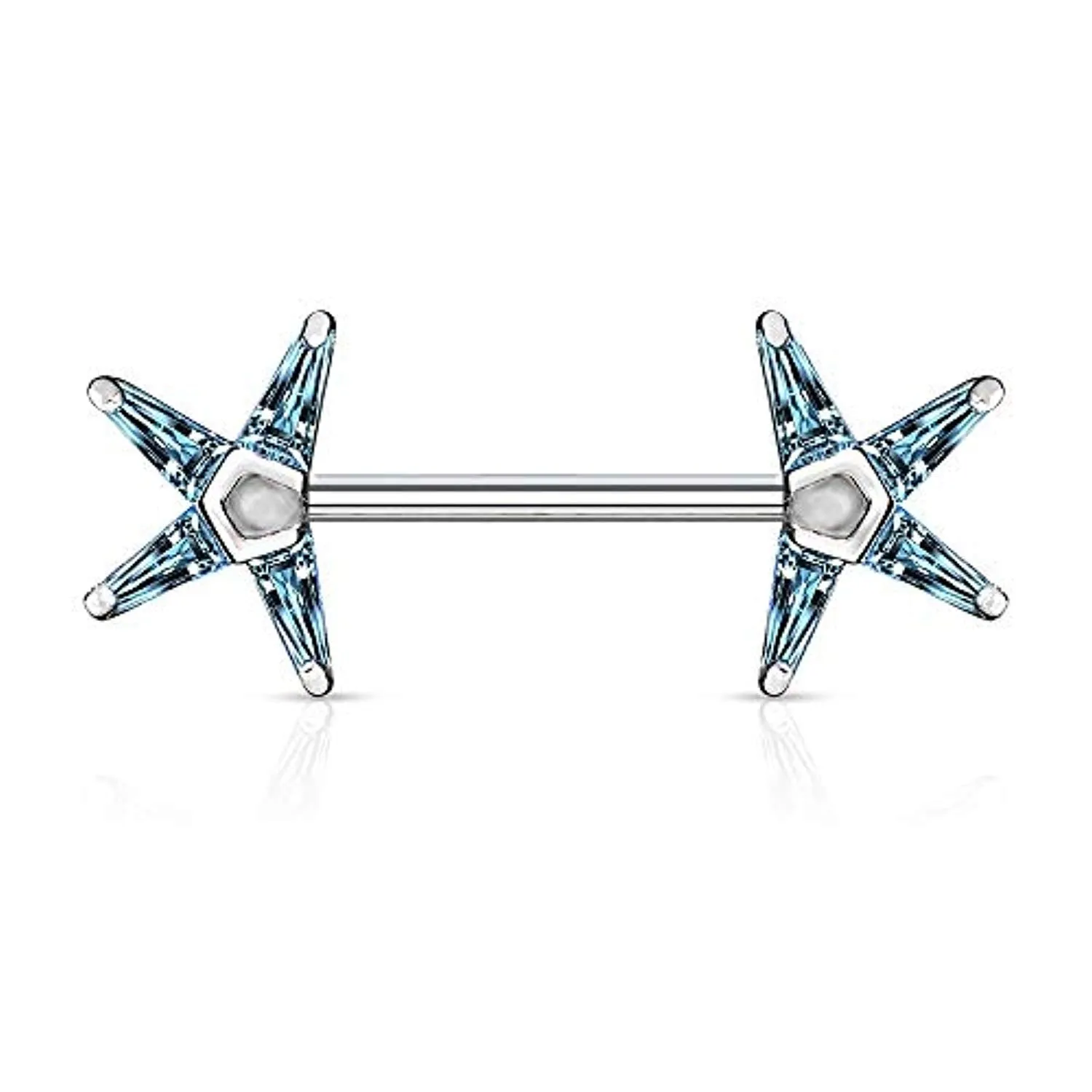 WildKlass Princess Cut CZ Star Ends 316L Surgical Steel Nipple Barbell Rings