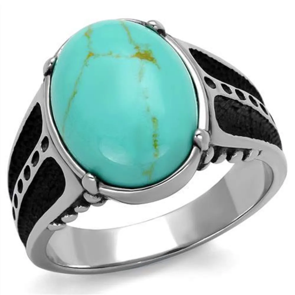 WildKlass Stainless Steel Ring High Polished (no Plating) Men Synthetic Turquoise